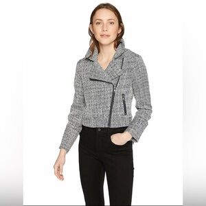 CUPCAKES & CASHMERE Size Medium Gema Tweed Moto Jacket in INK Black